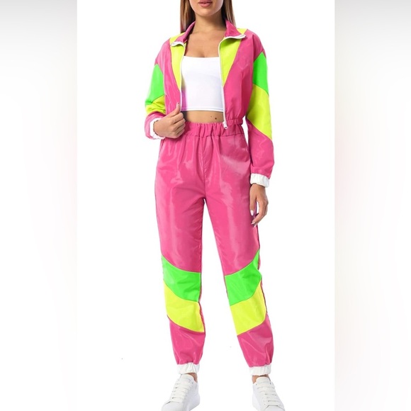 Woman's Two Piece Pink/Neon Windbreaker Track Suit. Size Small - Picture 1 of 7